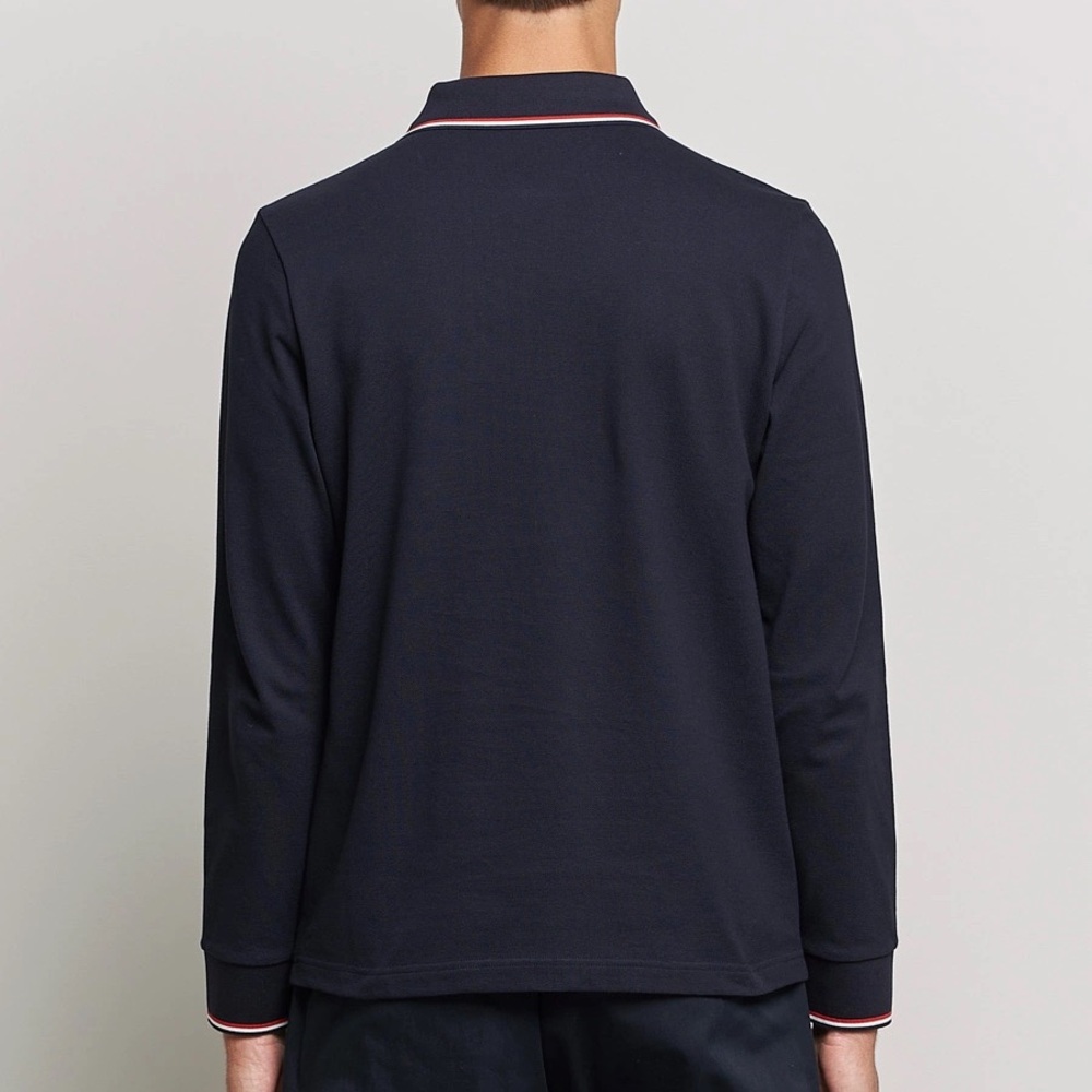 Moncler Maglia Polo Navy Tricolor Trim LS M - Picture 4 of 12